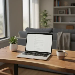 Een stijlvolle en krachtige laptop op een bureau als beste keuze onder 1000 euro voor thuiswerken