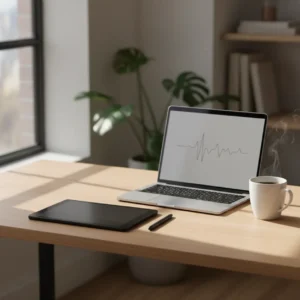 Kindle Scribe e-ink tablet met stylus op een modern thuiskantoor bureau