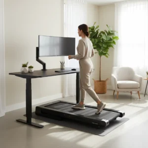 Lifespan Fitness Standing Desk met loopband in een moderne thuiswerkplek