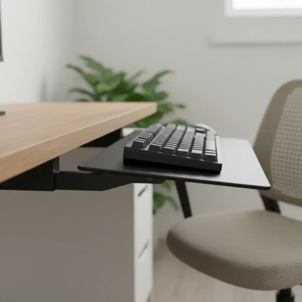 Ergonomische werkplek met Ergotron Neo-Flex toetsenbordhouder in negatieve hoek