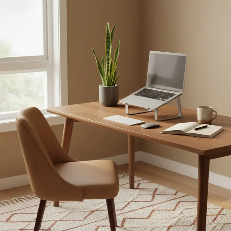 Stijlvolle en ergonomische thuiswerkplek met laptopstandaard als cadeau voor hybride werkers