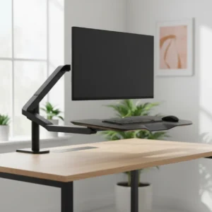 Helium Junior hover bureauverhoger klemt aan bureau in thuiswerkplek