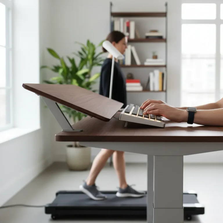 Ergonomische toetsenbordhouder met negatieve hoek voor stabiel typen op een loopband bureau