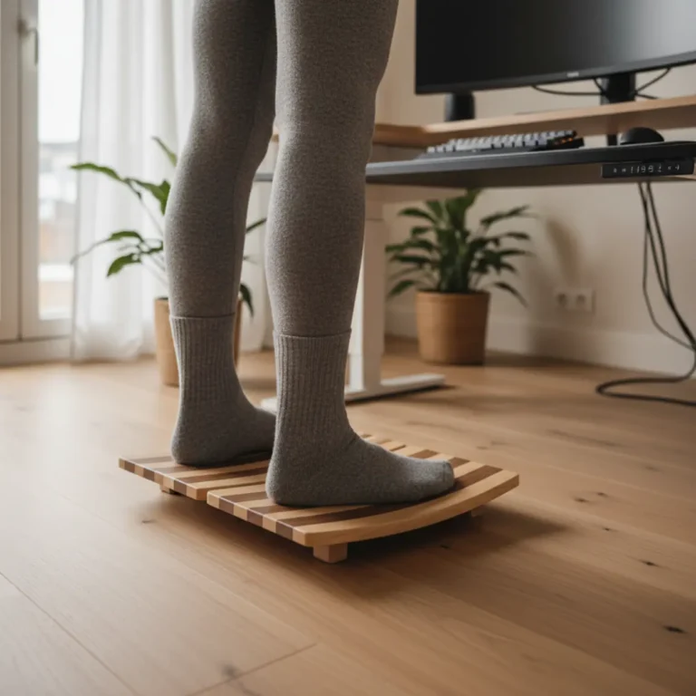 Movemate active standing board in gebruik voor ergonomisch werken onder een sta-bureau