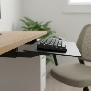 Ergonomische werkplek met Ergotron Neo-Flex toetsenbordhouder in negatieve hoek