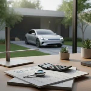 Rekenmachine en autosleutels op bureau voor berekening bijtelling elektrische auto 2026
