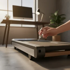 Onderhoud van een wandelband door siliconenolie onder de loopband aan te brengen