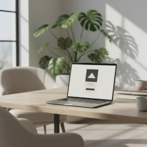 Laptop in thuiswerkplek met een van de beste gratis Google Forms alternatieven op het scherm.