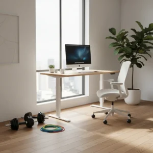 Vergelijking tussen resistance bands en halters in een modern thuiskantoor