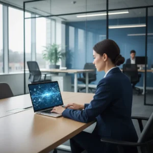 Professional werkt met Workato enterprise automation software op een laptop