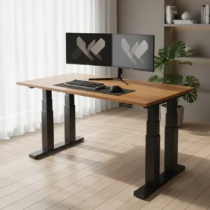 Uprise verstelbaar zit-sta bureau met stabiel frame in een modern thuiskantoor