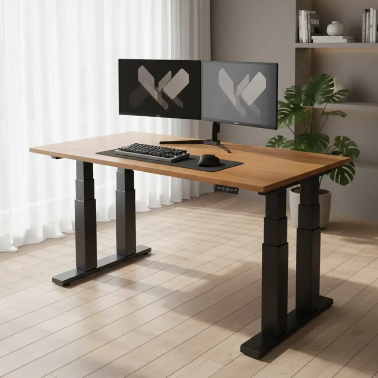 Uprise verstelbaar zit-sta bureau met stabiel frame in een modern thuiskantoor