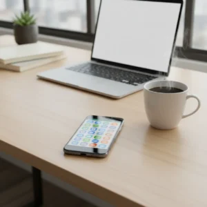 Een moderne smartphone op een bureau met een opgeruimde inbox, representatief voor de beste e-mail apps voor Android.