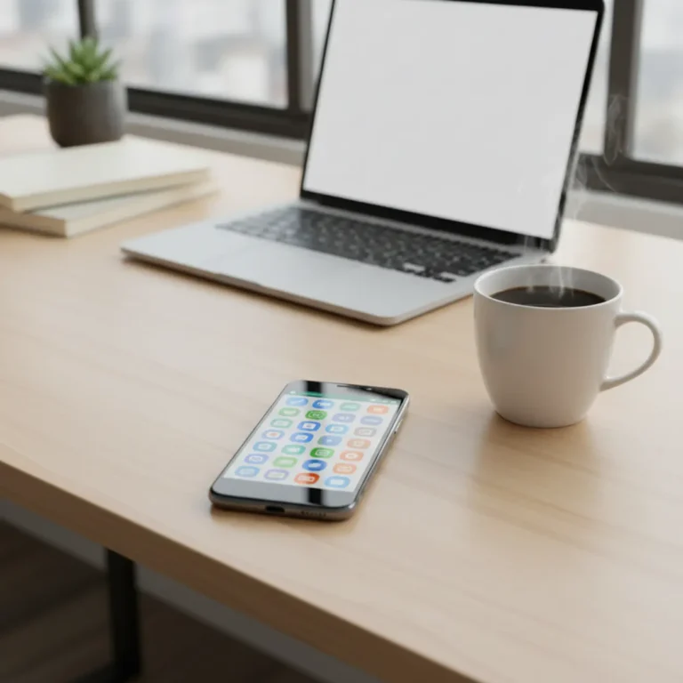 Een moderne smartphone op een bureau met een opgeruimde inbox, representatief voor de beste e-mail apps voor Android.