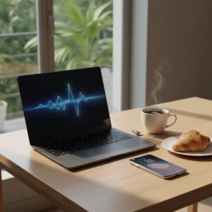 Een iPhone in een ontspannen thuiskantoor, symbool voor het succesvol scheiden van werk en privé met twee WhatsApp accounts.