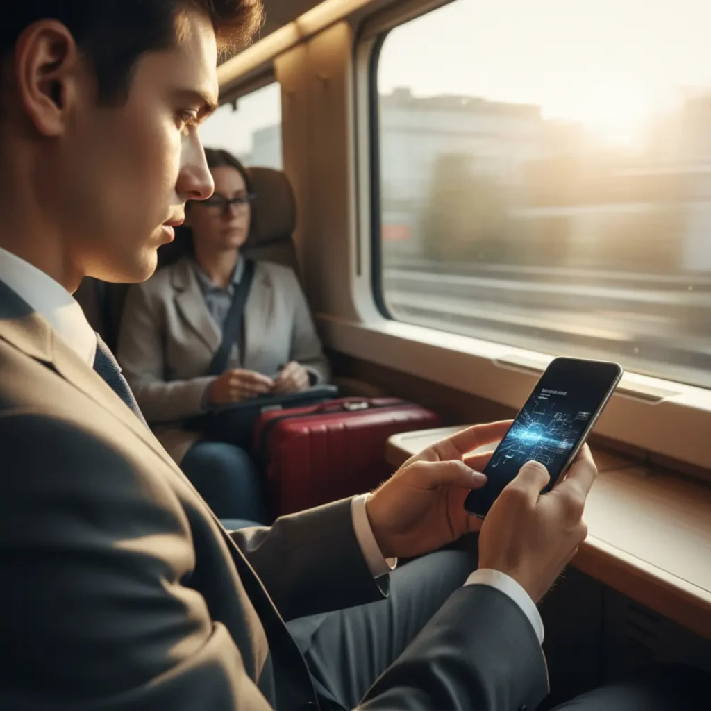 Samsung Galaxy S26 Ultra met ingebouwd digitaal privacyscherm in gebruik in de trein