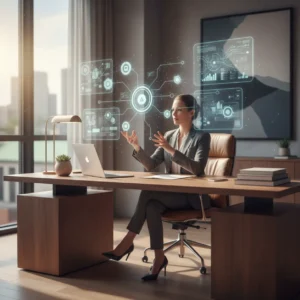 Een professional bouwt een autonoom AI marketingteam via een laptop in een modern thuiskantoor.