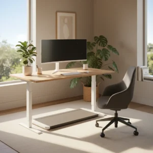 Een modern elektrisch zit-sta bureau met een compacte walking pad als het perfecte alternatief voor de ModTable treadmill desk.