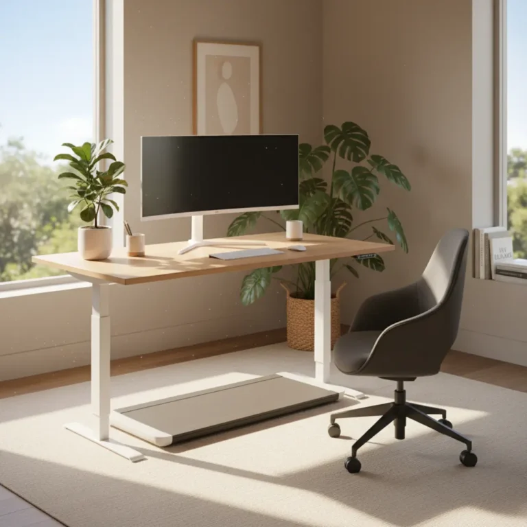 Een modern elektrisch zit-sta bureau met een compacte walking pad als het perfecte alternatief voor de ModTable treadmill desk.