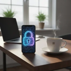Een moderne smartphone op een bureau als symbool voor een goed beveiligde werktelefoon na de nieuwste iOS update.