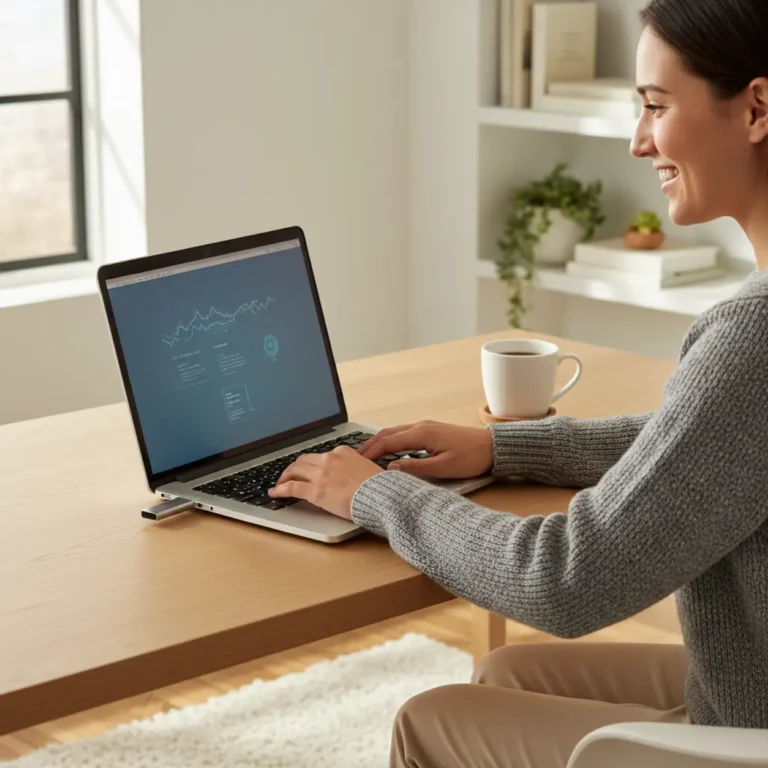 Een moderne thuiswerkplek waar een trage Windows laptop succesvol is geüpgraded en weer razendsnel werkt.