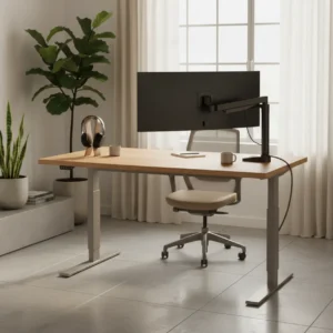 Een moderne en ergonomische thuiswerkplek met zit-sta bureau als inspiratie voor je upgrade tijdens Amazon Prime Day 2026.