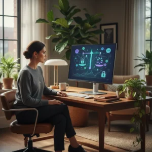 Een thuiswerker verdiept zich in digitale arbeidsrechten naar aanleiding van de Rockstar Games vakbond.