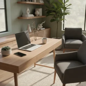 Een moderne en efficiënte thuiswerkplek met Apple apparatuur, perfect voor de nieuwe WWDC 2026 functies.