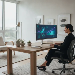 Een sales professional analyseert omzetdata op een beeldscherm met behulp van de beste sales forecasting tools.