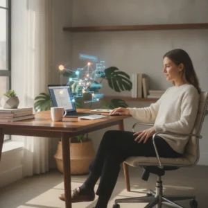 Een thuiswerker die tijd bespaart door gebruik te maken van de beste Salesforce automatisering tools.