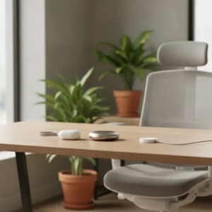 Een moderne en opgeruimde thuiswerkplek met diverse slimme tech upgrades onder de 30 euro.