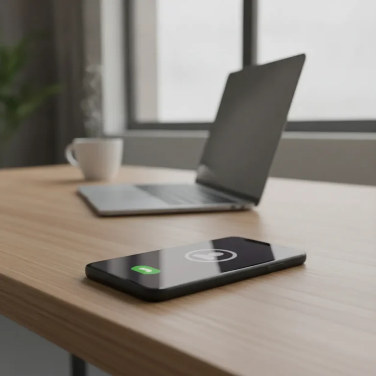 Een smartphone op een bureau met een inkomend videogesprek ter illustratie van FaceTime oplichting.