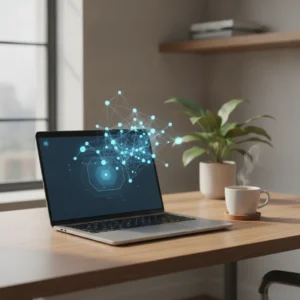 Een moderne thuiswerkplek die symbool staat voor de efficiëntie van agentische workflows en AI.