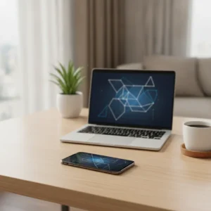 Een moderne Samsung Galaxy smartphone op een bureau als onderdeel van een productieve thuiswerkplek.