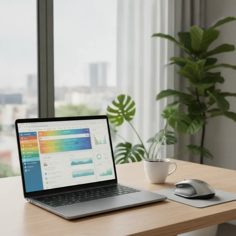 Een moderne laptop op een bureau toont een efficiënt ingerichte Vivaldi browser voor productief thuiswerken.